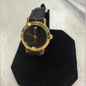 Movado Museum Black and Gold Watch